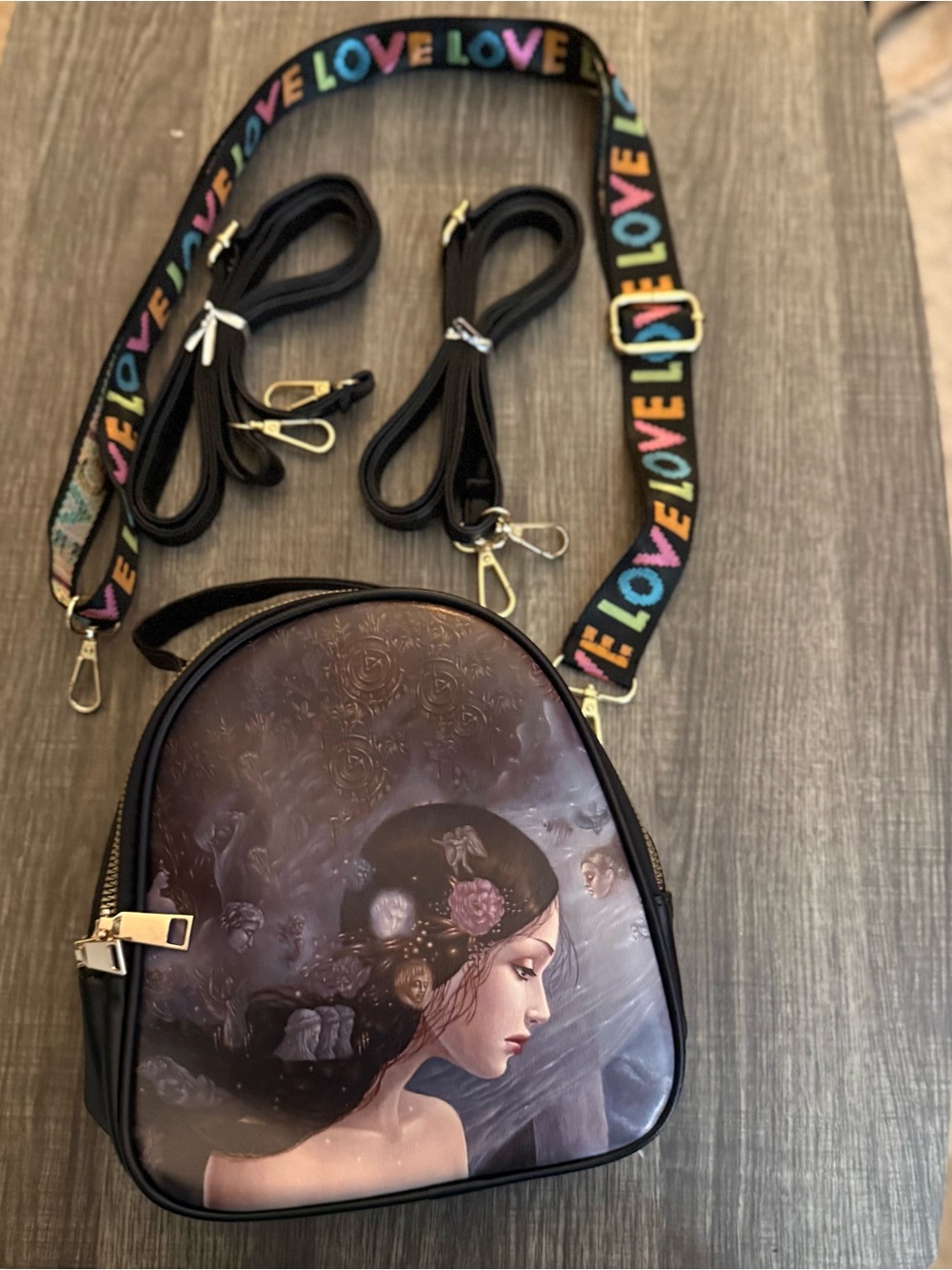 Artistic Fantasy Portrait Mini Backpack purse - Whimsical Fairy - Picture 3 of 10